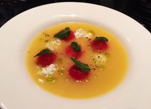 Chilled mango soup - lemon grass - melon - ricotta