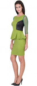 Shimmer Parrot green Bodycon Peplum dress 2