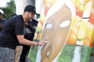 Brazilian Graffiti Artist Michael Devis at work at Stratford USA India Campus in Noida 2