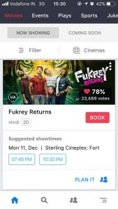 Screenshot of BookMyShow App