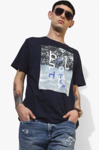 Splash Navy Blue Printed Regular Fit Round Neck T-Shirt - Available on Jabongdotcom at Rs 799