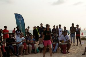 Drum circle activity marking the closing of the 150-day TeraMeraBeach campaign rolled out by Drishti Marine at Baga Beach