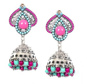ayesha metallic silver traditional pink and blue beaded jhumki earrings RS 898 - 8903705137298