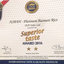 ASBAH THE ONLY BRAND FROM INDIA TO BAG THE - SUPERIOR TASTE AWARD 2016 - AT BRUSSELS
