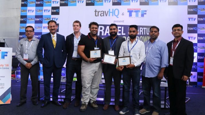 Winners of Travel Startup Knockdown with the winners and judges