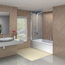 Bathroom with Trivoli on Floor Wall and Counter
