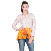 White floral and orange embellished shirt 1