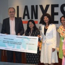 Dr Jacques Perez - MD and Country Representative - LANXESS handing over the cheque to Dimple Gujral CFO - Teach For India at LANXESS House