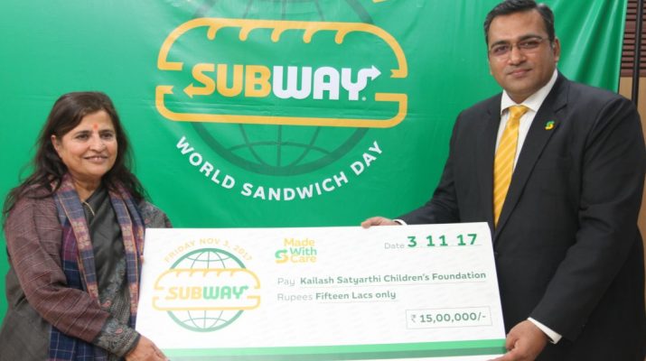 SUBWAY DONATES Rs 15 lakhs FOR UNDER PRIVILEGED CHILDREN IN INDIA