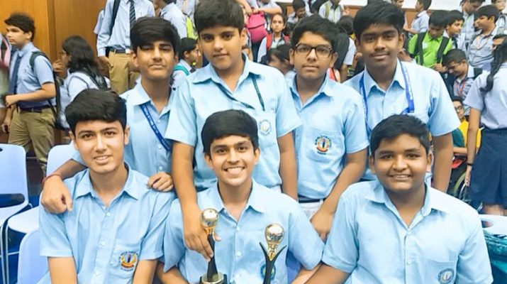 Students of Blue Bells Public School with Industrial Design Championship Trophy
