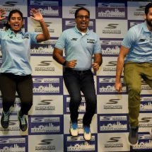 Mithali Raj - Rahul Vira - Skechers South Asia CEO and Siddhant Chaturvedi at jersey unveiling of Skechers Performance Mumbai Walkathon