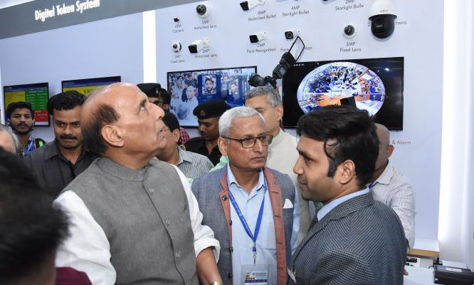 Minister of Defence - Rajnath Singh visits Globus Infocom at the India International Security Expo 2019