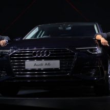 Virat Kohli - captain of Indian cricket team with Balbir Singh Dhillon - Head of Audi India with the new Audi A6