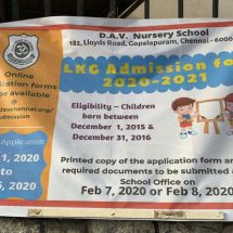 DAV Group of Schools - Gopalapuram - LKG Admission - Academic Year - 2020 - 2021