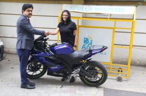 Bhagyashree - a 27 year old part-time professional bike racer at Apollo Hospitals - Bannerghatta