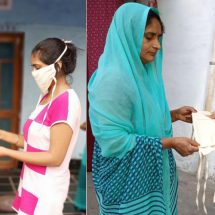 Sonu Gujar distributing mask in her village