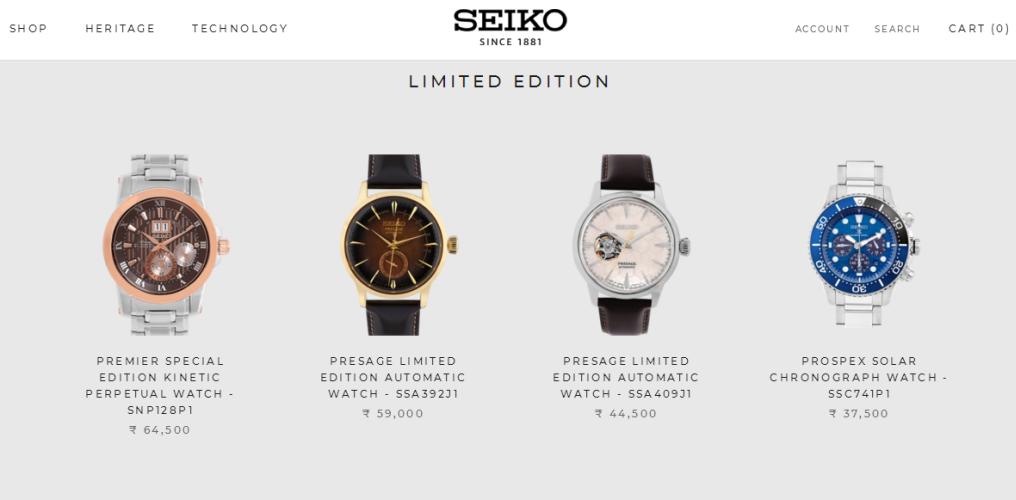 SEIKO Watches e-store India website