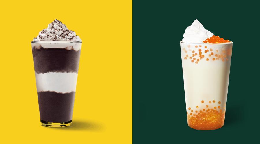Starbucks - Midnight Mocha Frappuccino - Vanilla Mango Popper Frappuccino