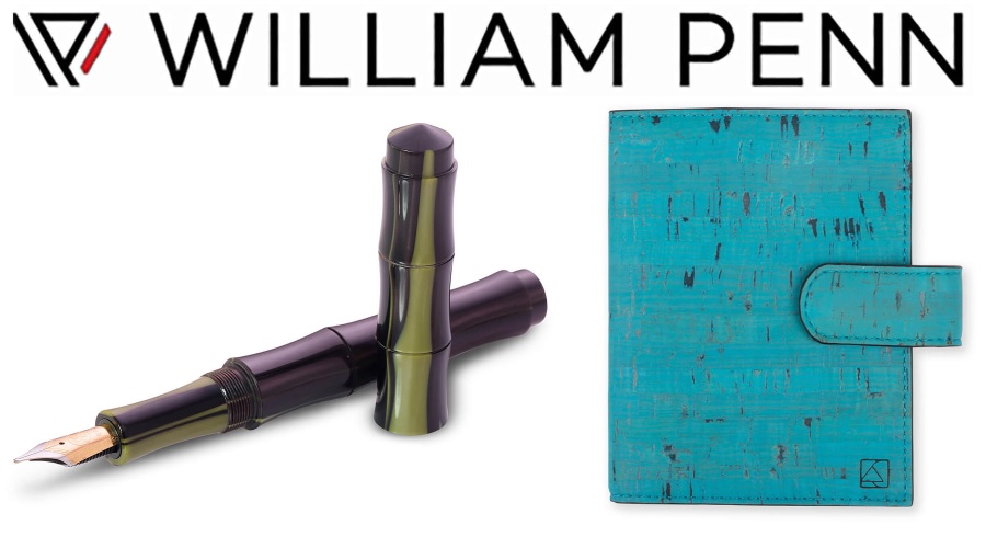Bamboo Premium Resin Stripes Broad Fountain Pen - Passport Sleeve - William Penn