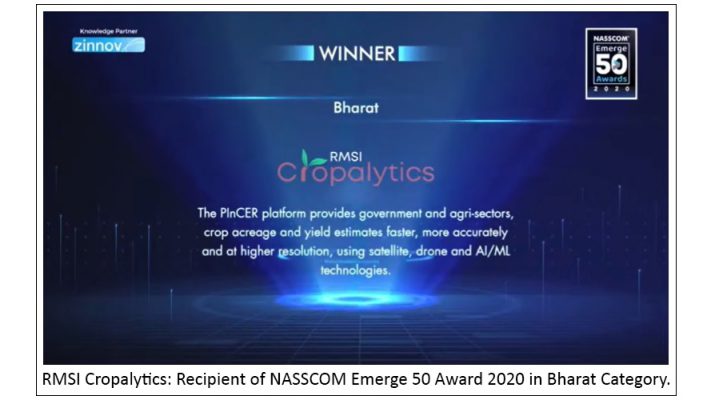 RMSI Cropalytics earns recognition at NASSCOM Emerge 50 Award 2020