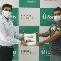 A person getting post-vaccine sensitization kit by Fortis Hospital Staff